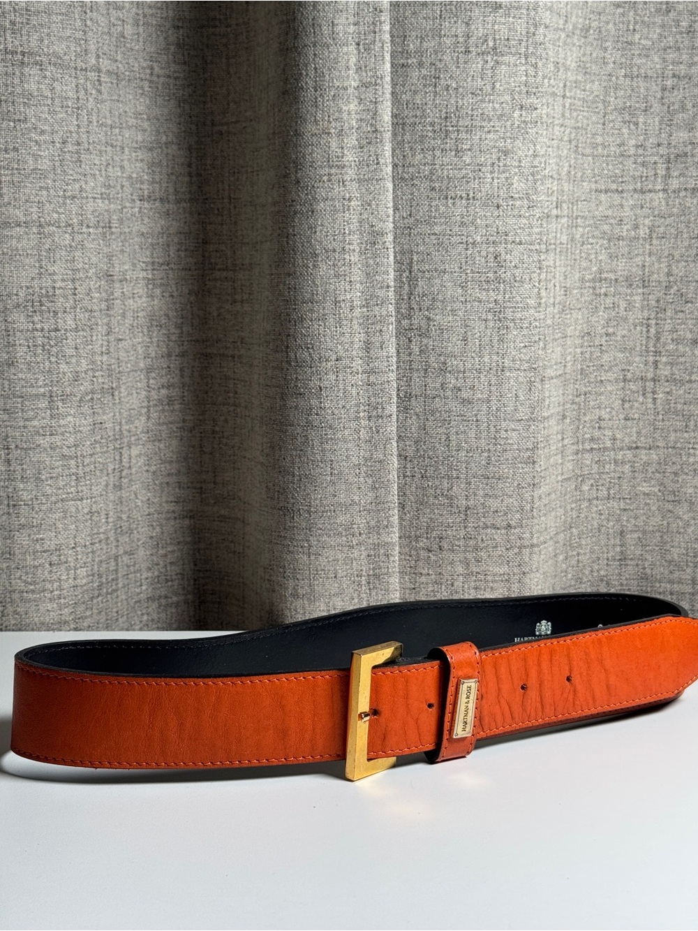 Vintage Hartman and Rose Genuine Leather Belt Burnt Orange Gold Buckle S/M